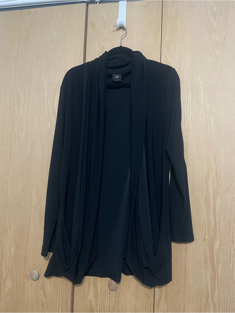 Black Draped Open-Front Cardigan Sweater